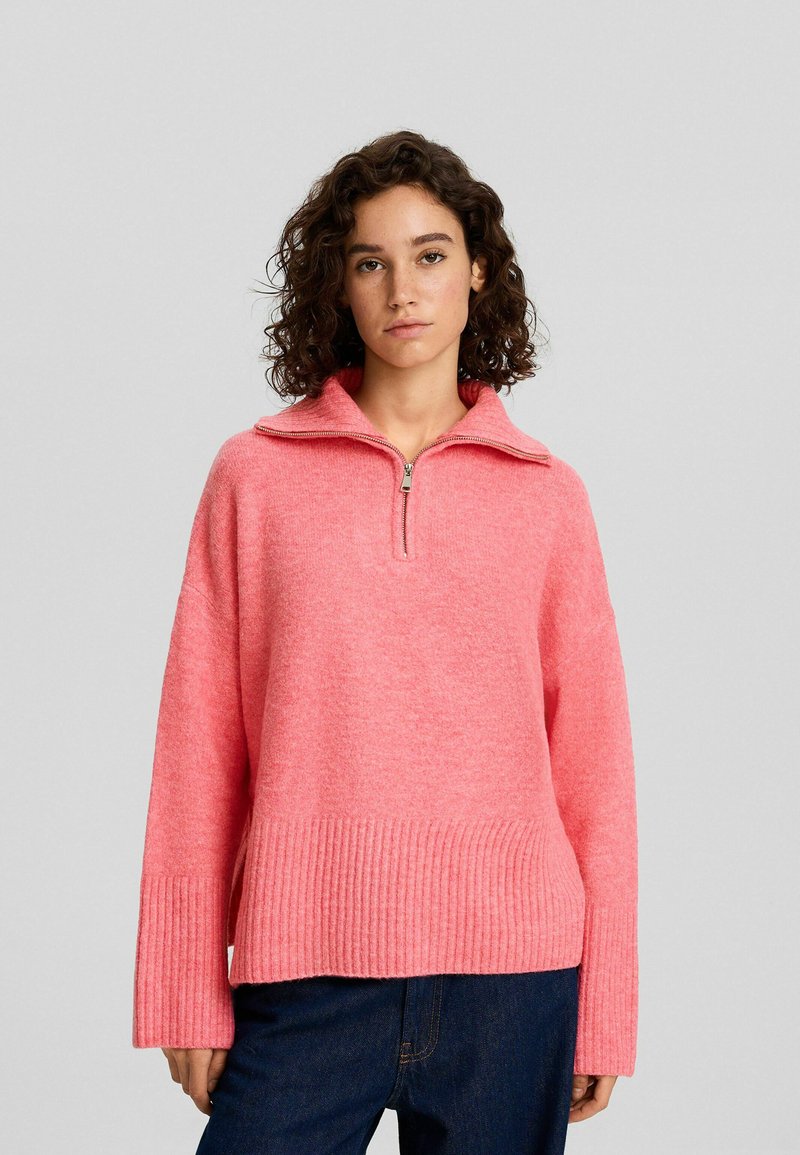 Bershka HIGH NECK ZIP Jumper light pink Zalando.ie