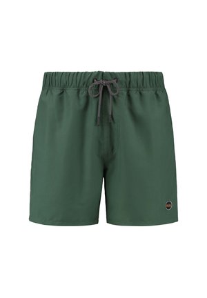 Groene zwembroek van lichtgewicht stof, met een elastische tailleband met trekkoord, zijzakken en een klein logo-embleem.