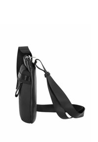 Sac à épaule en simili cuir noir au design rectangulaire élégant. Présente une texture lisse, une bandoulière réglable et un design minimaliste.