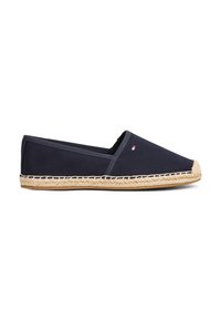 Espadrille en toile marine avec une semelle en corde de jute, dotée d'un design à enfiler et d'un petit logo sur le côté.