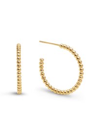 Goldene Creolen mit einem strukturierten Design aus gleichmäßig verteilten runden Perlen und einem Drahtverschluss für sicheren Sitz.