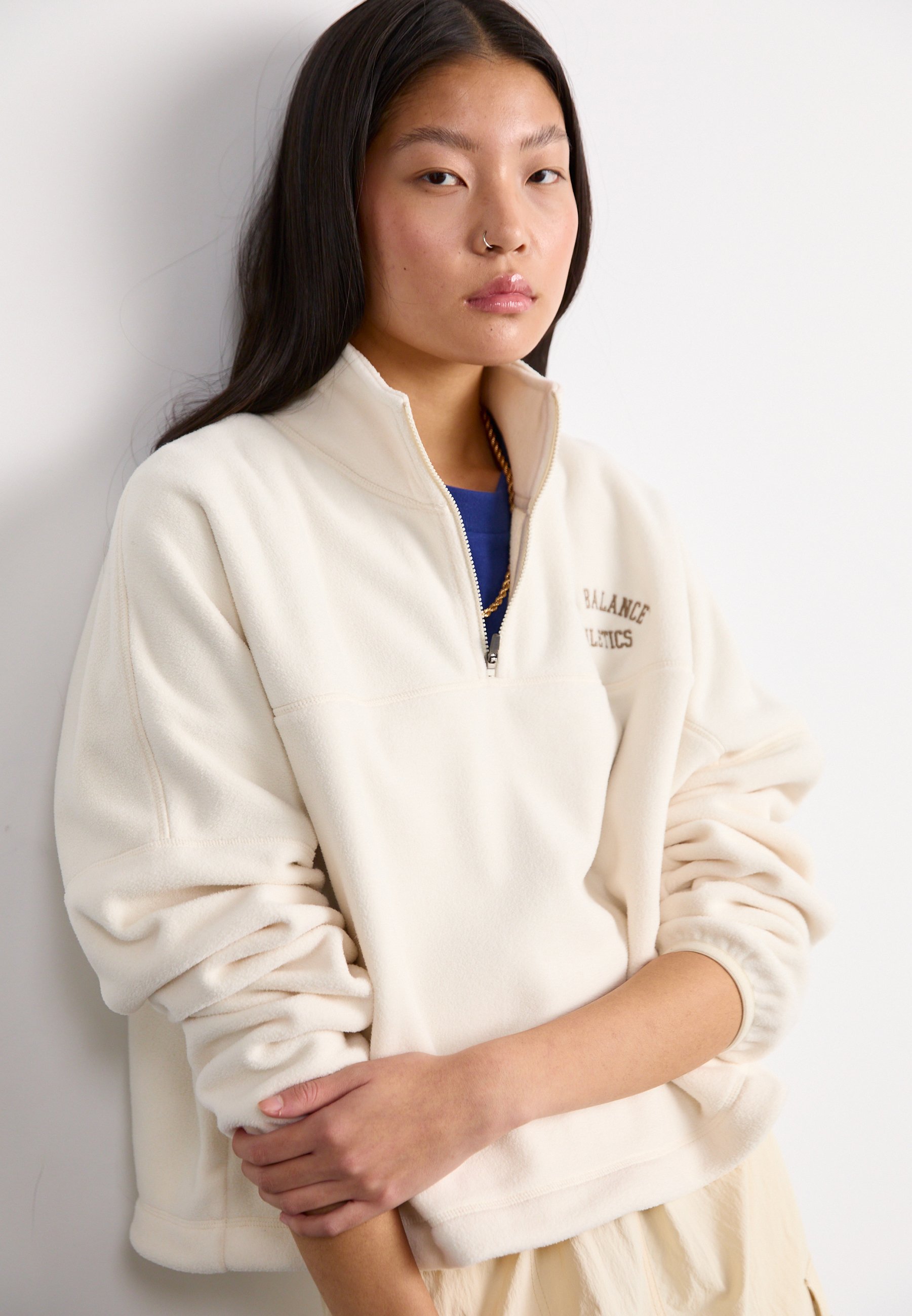 New Balance GRAPHIC POLAR HALF ZIP - Fleece jumper - beige