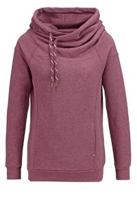 Felpa a collo alto color bordeaux con dettagli in cordino e tasche laterali. Realizzata in tessuto morbido e testurizzato con dettagli a coste.