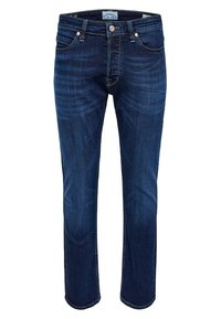 Unselected, dark blue denim