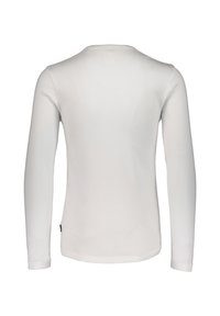 Langärmliges weißes Shirt mit rundem Ausschnitt, aus glattem Stoff, mit geradem Saum und einem kleinen Logotag an der Seite.