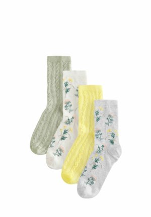 ANKLE 4 PACK - Zeķes - green yellow floral