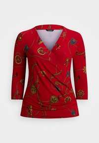 Lauren Ralph Lauren Woman BELTING PRINT JERSEY SURPLICE TOP - Hosszú ujjú felső - red multi