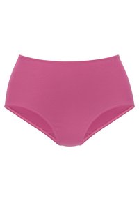 Hoch geschnittene, leuchtend rosa Baumwollunterhose mit glatter Textur und elastischem Bund; keine Muster oder Verzierungen sichtbar.