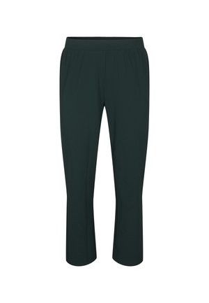 Tmavě zelené capri kalhoty vyrobené z měkké látky s elastickým pasem. Design má rovný střih nohavic, vhodný pro volnočasové nošení.