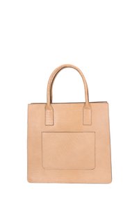 Borsa a spalla in pelle marrone con motivo croc testurizzato, forma rettangolare piatta, doppio manico superiore e tasca esterna sul davanti.
