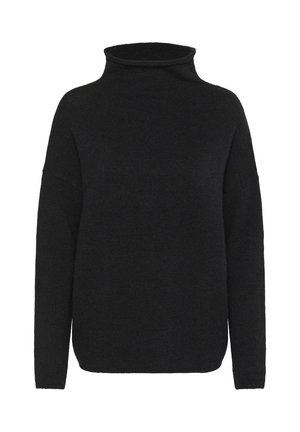 Black long-sleeve knitted turtleneck sweater with a relaxed fit and ribbed edges on sleeves and hem.
