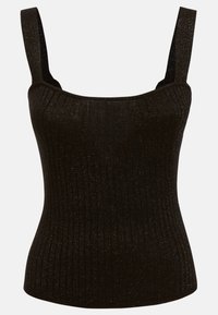 Top in cotone nero a costine con spalline larghe, realizzato in un tessuto testurizzato che presenta una leggera lucentezza, con una silhouette aderente.