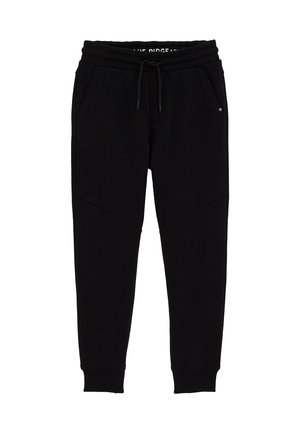 Zwarte fleece joggingbroek met elastische tailleband, trekkoord, zijzakken en geribde enkelmanchetten.