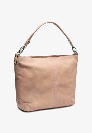 Borsa a spalla in pelle rosa con una sola tracolla, caratterizzata da una superficie liscia, cuciture discrete e una base arrotondata con cuciture laterali visibili.