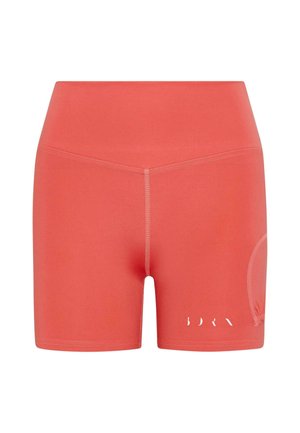 Koraal kleurige sportshorts gemaakt van rekbaar materiaal, met een hoge tailleband en zijzak. Witte logo-detail aan de zoom.