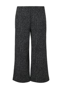 Pantalons larges à motif chevrons noir et blanc fabriqués dans un matériau texturé, avec une taille lisse et un ourlet évasé.