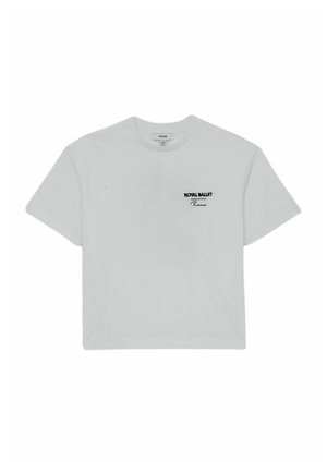 Jasnoszary t-shirt z krótkim rękawem z czarnym logo tekstowym „ROYAL BALLET Reiss” na lewej piersi, okrągłym dekoltem i luźnym krojem.