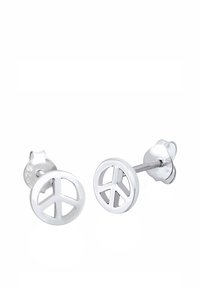 Ohrstecker aus Sterlingsilber mit einem Friedenssymbol-Design, runder Form, glatter Oberfläche und polierter Finishing.