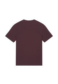 T-shirt en coton bourgogne avec un col rond classique, des manches courtes et une texture lisse et unie. Aucun motif ni design visible.