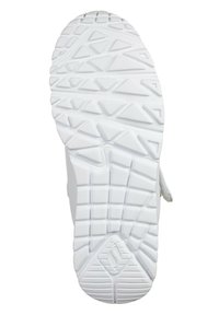 Suola della scarpa in gomma bianca con un motivo testurizzato che presenta forme a diamante e triangolari per una migliore aderenza. Bordo liscio e design della punta arrotondata.