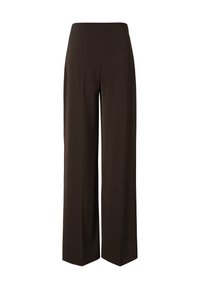 Pantalon noir taille haute à jambes larges avec devant épuré, sans poches visibles ni ornements, présenté sur fond blanc.