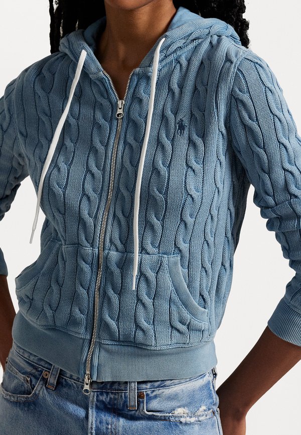 CABLE KNIT COTTON FULL ZIP HOODIE - Cardigan - chambray indigo4