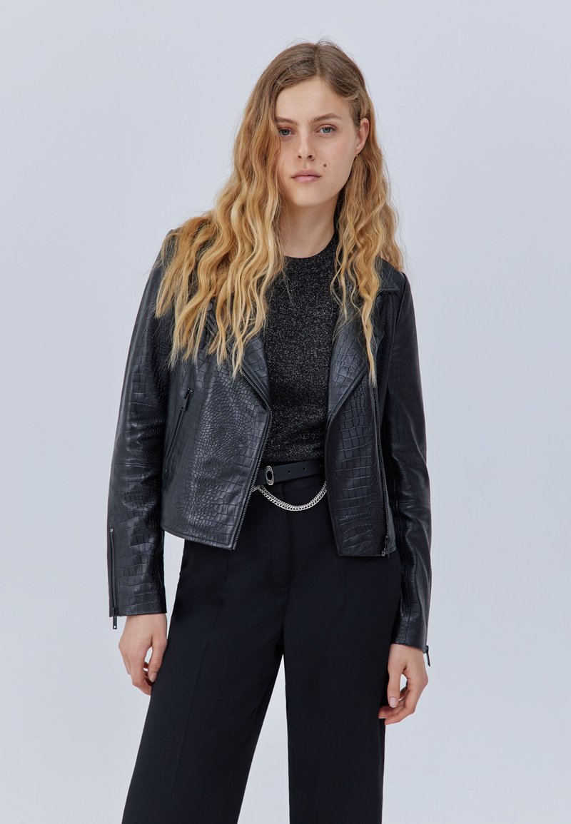 IKKS CROC EFFECT EMBOSSING Leather jacket black Zalando