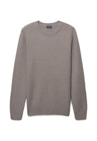 Maglione grigio in maglia con scollatura rotonda, motivo testurizzato, polsini e orlo a coste, e vestibilità comoda.