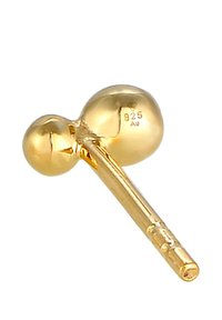 Goldfarbene Stud-Ohrringe aus 925er Silber mit einem strukturierten, runden Design, zwei sphärischen Akzenten und einem geraden Steg.