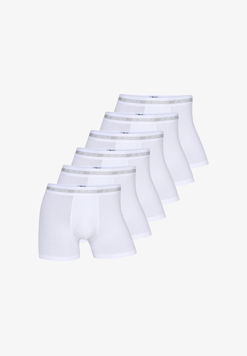 Boxer briefs bianchi con una morbida cintura elastica con il marchio "JBS UNDERWEAR". Set di sette, che mostrano un tessuto liscio e un design aderente.