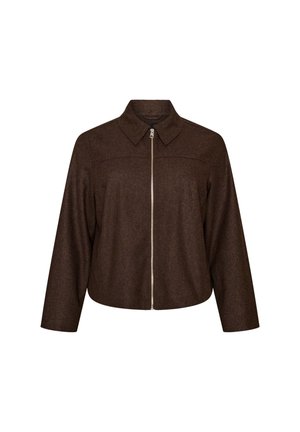 Zizzi, KURZE JACKE MIT HEMDKRAGEN UND REISSVERSCHLUSS - Ελαφρύ μπουφάν - braun