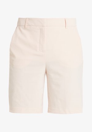 Világos barack színű, szabott pamut rövidnadrág, oldalsó zsebekkel és sima textúrával, egyenes lábszárral és közepes derékkel.