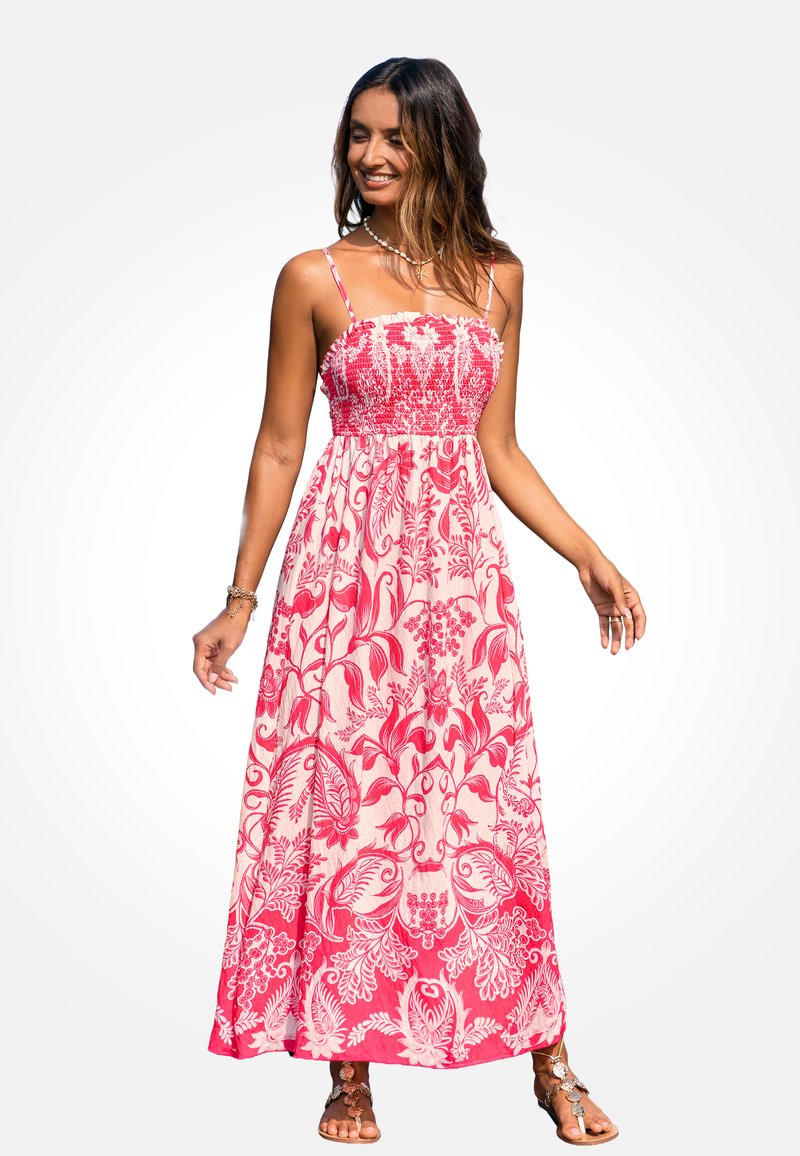 tropical print beach dress Cupshe PARADISE MAXI DRESS: VIBRANT FLORAL - Robe longue FOREVER NEW Connie Ruched