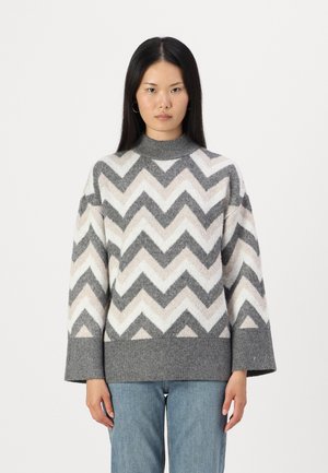 ONLTRINE ZIGZAG - Jumper - medium grey/oxford tan/cloud dancer