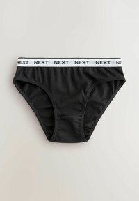 Črne bombažne hlačke z belim elastiko, na kateri je v črnem tiskan logotip "NEXT". Gladka tekstura in klasičen kroj.