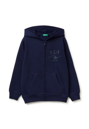 BRUSHED HOOD POUCH POCKET AND LOGO PRINT ON THE FRONT - Sudadera con cremallera - blue