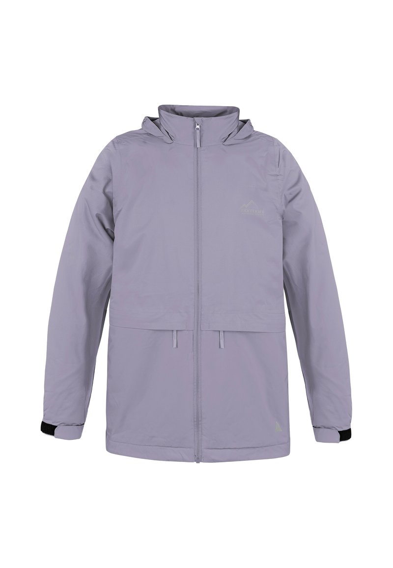 Helle lila Jacke mit durchgehendem Reißverschluss, verstellbarem Kapuze und elastischen Bündchen. Mit einer Brusttasche und einem dezenten Logo. Glattes, wasserabweisendes Material.