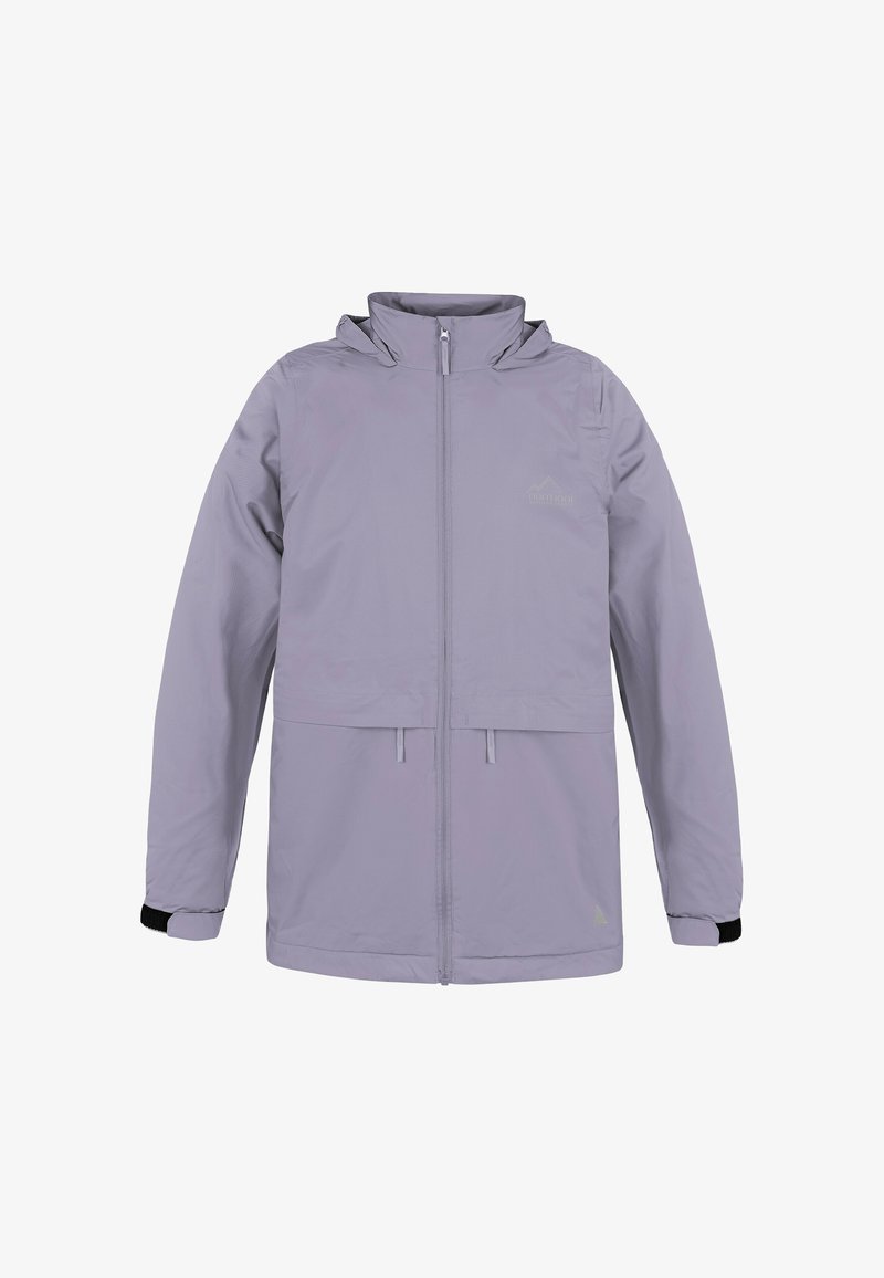 Helle lila Jacke mit durchgehendem Reißverschluss, verstellbarem Kapuze und elastischen Bündchen. Mit einer Brusttasche und einem dezenten Logo. Glattes, wasserabweisendes Material.