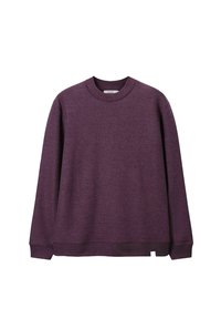 Paarse sweatshirt van zachte stof, met een ronde halslijn, lange mouwen en ribbelboorden aan de mouwen en onderkant. Geen zichtbare graphics of patronen.