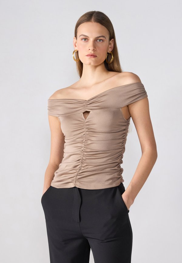 OFF SHOULDER TOP - Basic T-shirt - taupe gray