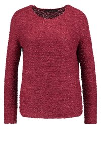Maglione bordeaux a maniche lunghe con superficie testurizzata, collo rotondo e vestibilità rilassata, realizzato in un morbido materiale a maglia.