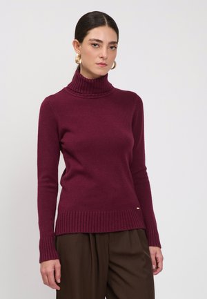 INFLUENCER, INFLUENCER PULLOVER TURTLENECK LINE PULL MID-THICK - Pullover - plum