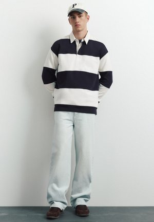 PULL&BEAR, LONG SLEEVE STRIPED POLO SHIRT - Pikeepaita - white