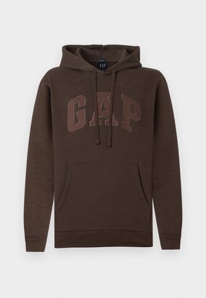 Brauner Hoodie mit Kängurutasche, Zugbändern und "GAP"-Logo in einem helleren Braunton auf der Brust. Bequemer Baumwollmix.
