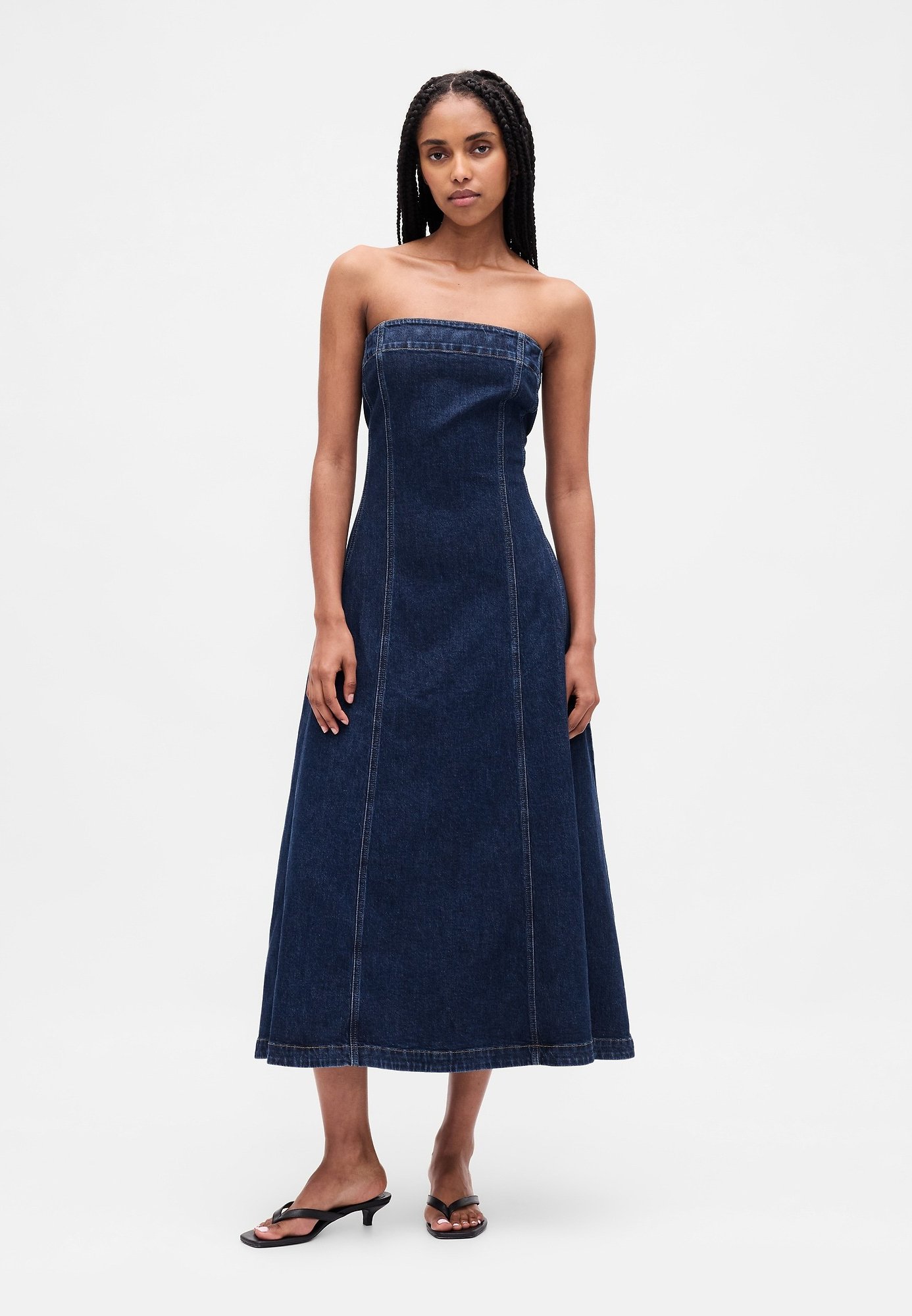GAP FIT FLARE DRESS - Denim dress - dark wash/dark-blue denim