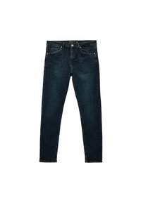 Mörkblå denimjeans med slim fit, med en klassisk femficksdesign, dragkedja och subtila sömnadsdetaljer.