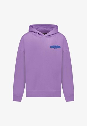 Lila hoodie gemaakt van een katoenmix. Voorzien van een grafische print aan de voorkant met de tekst "MONTREAL" in het blauw. Losse pasvorm met geribde mouwen en zoom.