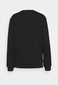 Czarna bluza z okrągłym dekoltem, długimi rękawami, prążkowanymi mankietami i dołem. Gładka tekstura materiału o minimalistycznym wzornictwie.