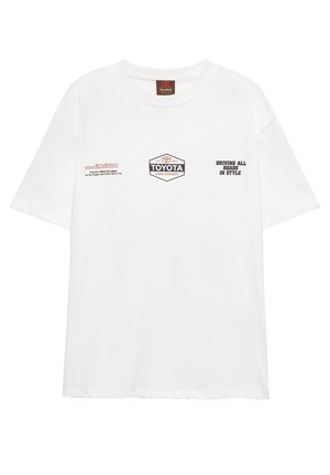 Wit katoenen T-shirt met Toyota-logo. Voorzien van bedrukt tekst en logo's aan de voorkant, met een comfortabele pasvorm en een ronde hals.