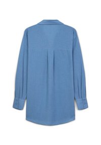 Camicia azzurra a maniche lunghe con piega sul retro, colletto a punta e polsini abbottonati. Realizzata in un tessuto testurizzato.